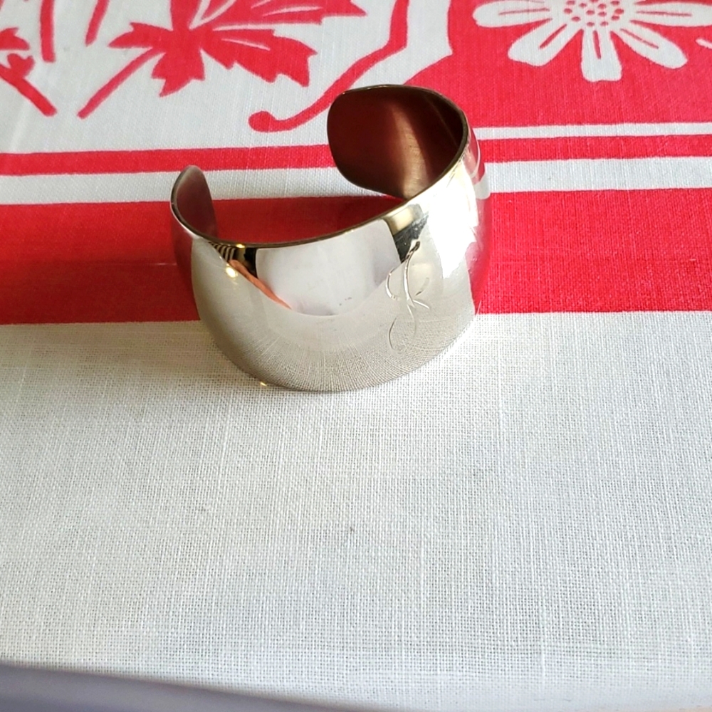 3/$15 LEETER J engraved silver cuff bracelet
